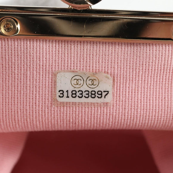 CHANEL Matelasse Chain Pouch Shoulder Bag Lamb Skin Black Gold CC Auth 125435AM