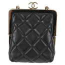 CHANEL Matelasse Chain Pouch Shoulder Bag Lamb Skin Black Gold CC Auth 125435SAM-13