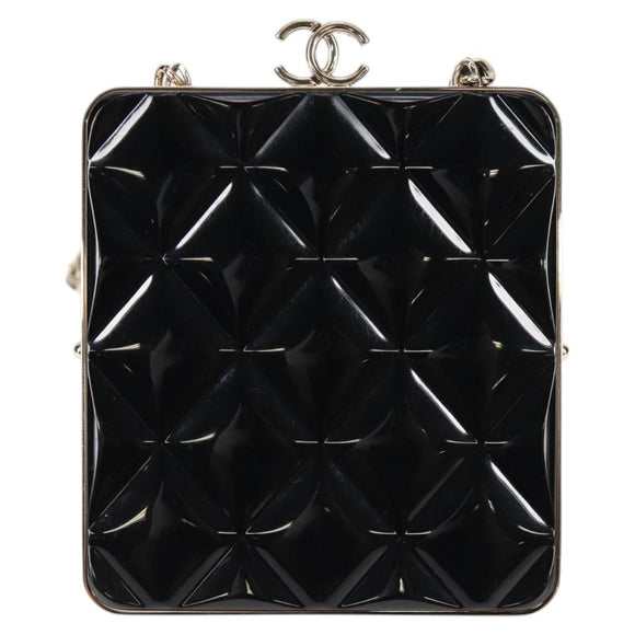 CHANEL Matelasse Chain Pouch Shoulder Bag Lamb Skin Black Gold CC Auth 125435AM