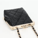 CHANEL Matelasse Chain Pouch Shoulder Bag Lamb Skin Black Gold CC Auth 125435AM-6