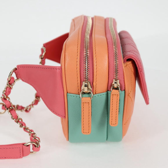 CHANEL Matelasse Chain Waist bag Leather Pink Gold CC Auth 125467SAM