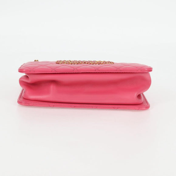CHANEL Matelasse Chain Shoulder Bag Lamb Skin Pink Gold CC Auth 125468AM
