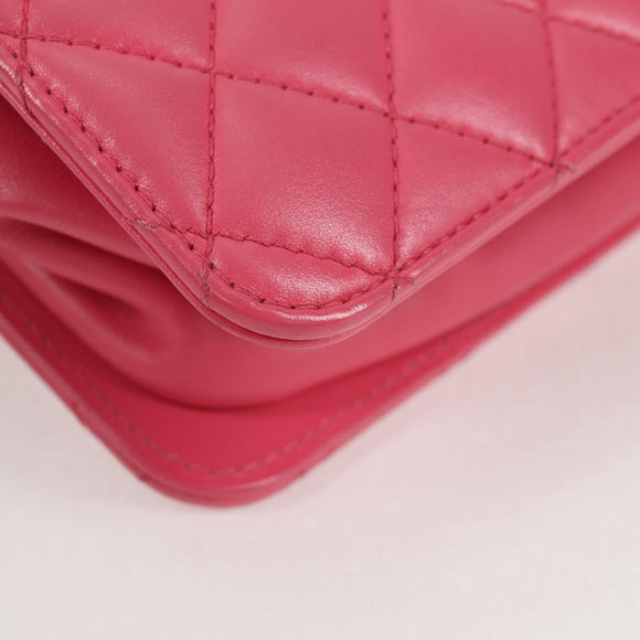 CHANEL Matelasse Chain Shoulder Bag Lamb Skin Pink Gold CC Auth 125468SAM