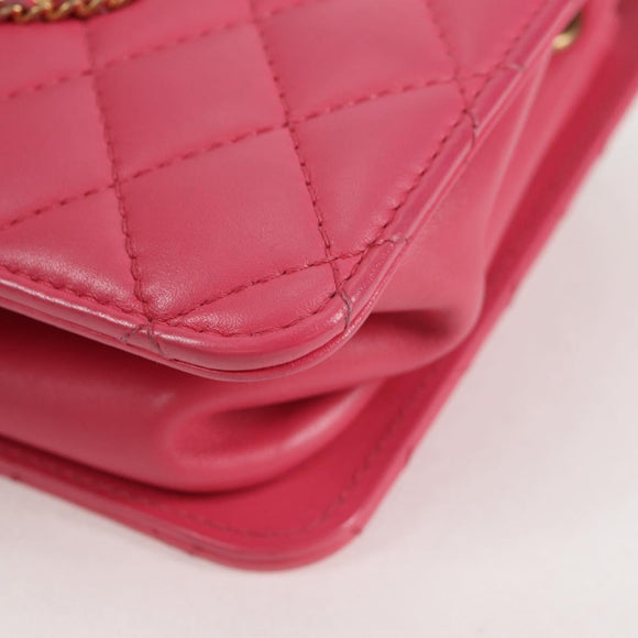 CHANEL Matelasse Chain Shoulder Bag Lamb Skin Pink Gold CC Auth 125468SAM