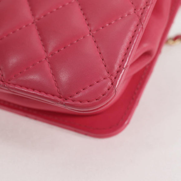 CHANEL Matelasse Chain Shoulder Bag Lamb Skin Pink Gold CC Auth 125468AM