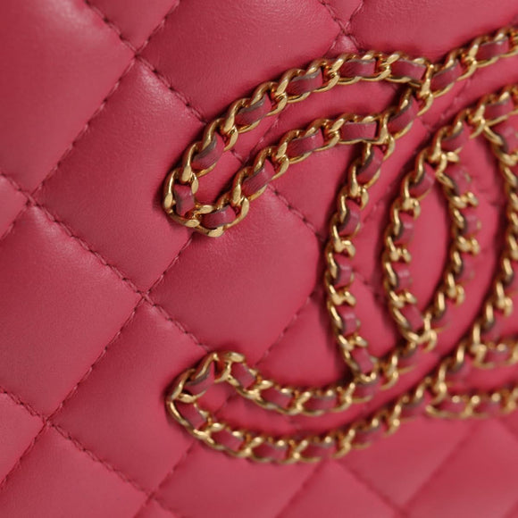 CHANEL Matelasse Chain Shoulder Bag Lamb Skin Pink Gold CC Auth 125468AM