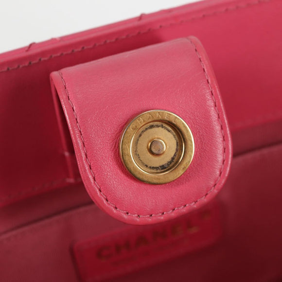 CHANEL Matelasse Chain Shoulder Bag Lamb Skin Pink Gold CC Auth 125468AM