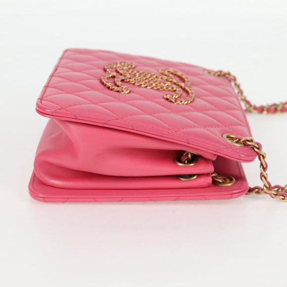 CHANEL Matelasse Chain Shoulder Bag Lamb Skin Pink Gold CC Auth 125468SAM