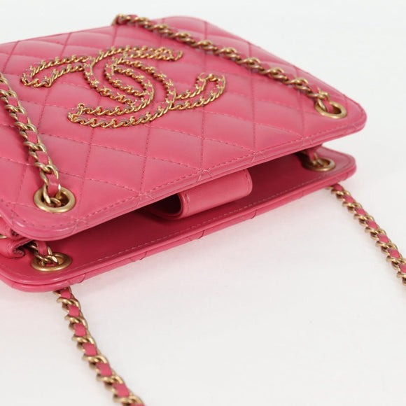 CHANEL Matelasse Chain Shoulder Bag Lamb Skin Pink Gold CC Auth 125468SAM