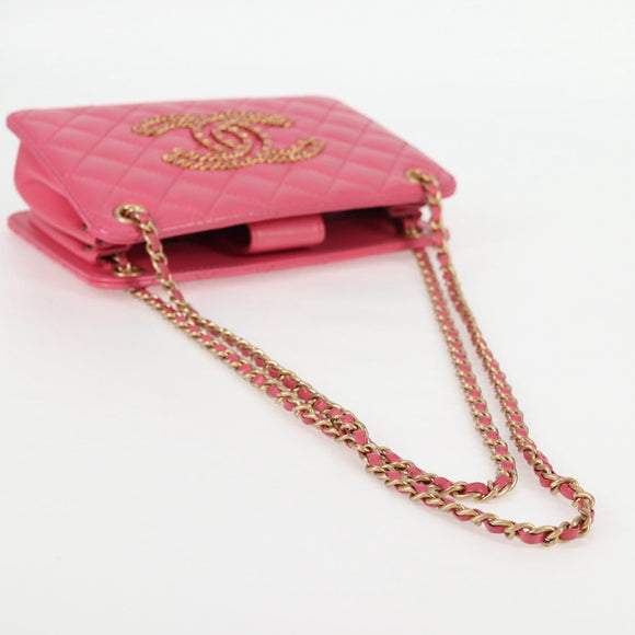CHANEL Matelasse Chain Shoulder Bag Lamb Skin Pink Gold CC Auth 125468SAM