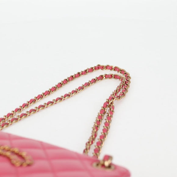 CHANEL Matelasse Chain Shoulder Bag Lamb Skin Pink Gold CC Auth 125468SAM