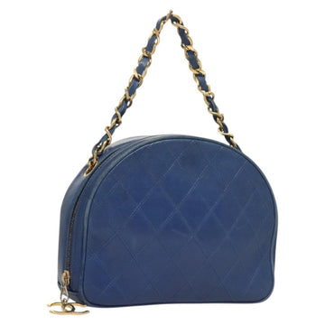CHANEL Chain Bicolore Shoulder Bag Lamb Skin Blue Gold CC Auth 125470