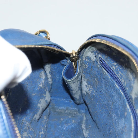 CHANEL Chain Bicolore Shoulder Bag Lamb Skin Blue Gold CC Auth 125470