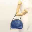 CHANEL Chain Bicolore Shoulder Bag Lamb Skin Blue Gold CC Auth 125470-23