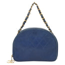 CHANEL Chain Bicolore Shoulder Bag Lamb Skin Blue Gold CC Auth 125470-13