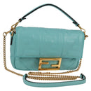 FENDI Zucca Canvas Chain Shoulder Bag Leather 2way Gold Green Auth 125471M-1