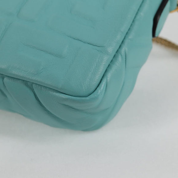 FENDI Zucca Canvas Chain Shoulder Bag Leather 2way Gold Green Auth 125471M