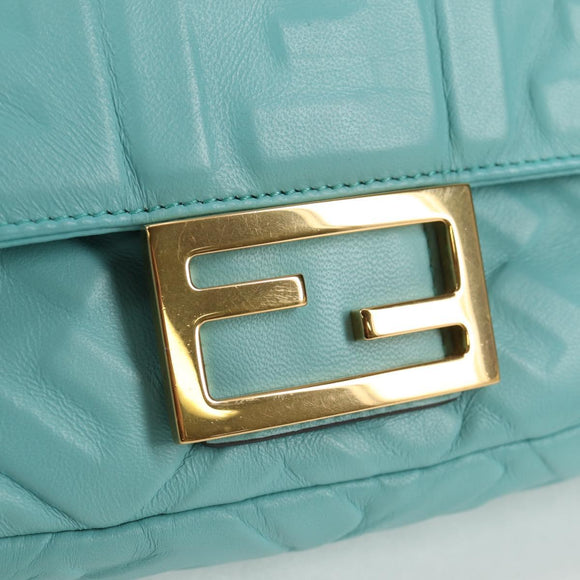 FENDI Zucca Canvas Chain Shoulder Bag Leather 2way Gold Green Auth 125471M