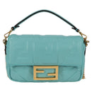FENDI Zucca Canvas Chain Shoulder Bag Leather 2way Gold Green Auth 125471M-13