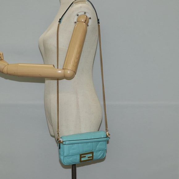 FENDI Zucca Canvas Chain Shoulder Bag Leather 2way Gold Green Auth 125471M