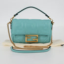 FENDI Zucca Canvas Chain Shoulder Bag Leather 2way Gold Green Auth 125471M-12