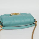 FENDI Zucca Canvas Chain Shoulder Bag Leather 2way Gold Green Auth 125471M-6