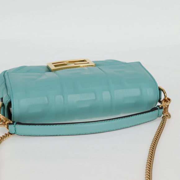 FENDI Zucca Canvas Chain Shoulder Bag Leather 2way Gold Green Auth 125471M