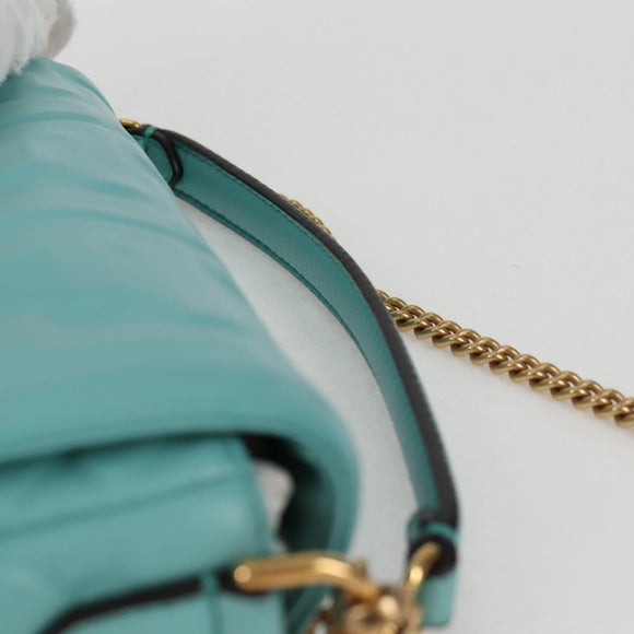 FENDI Zucca Canvas Chain Shoulder Bag Leather 2way Gold Green Auth 125471M