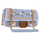 FENDI Chain Mamma Baguette Shoulder Bag Cotton 2way Purple Gold Auth 125472SM-1