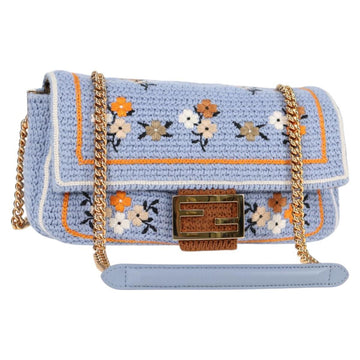 FENDI Chain Mamma Baguette Shoulder Bag Cotton 2way Purple Gold Auth 125472SM