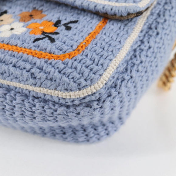 FENDI Chain Mamma Baguette Shoulder Bag Cotton 2way Purple Gold Auth 125472SM