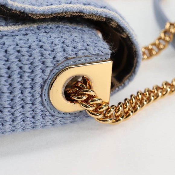 FENDI Chain Mamma Baguette Shoulder Bag Cotton 2way Purple Gold Auth 125472SM