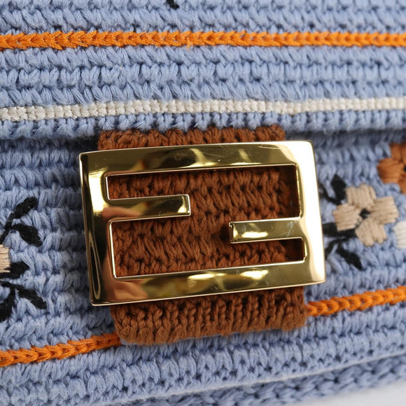 FENDI Chain Mamma Baguette Shoulder Bag Cotton 2way Purple Gold Auth 125472SM