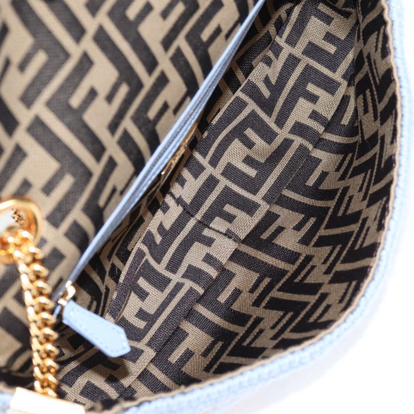 FENDI Chain Mamma Baguette Shoulder Bag Cotton 2way Purple Gold Auth 125472SM