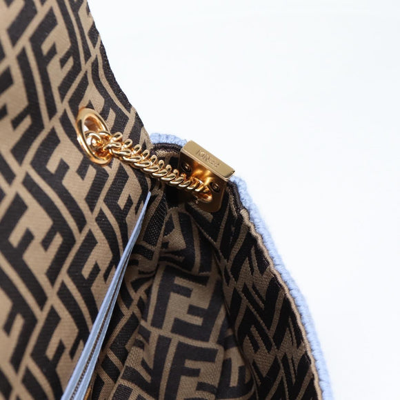 FENDI Chain Mamma Baguette Shoulder Bag Cotton 2way Purple Gold Auth 125472SM