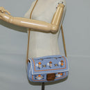 FENDI Chain Mamma Baguette Shoulder Bag Cotton 2way Purple Gold Auth 125472SM-27