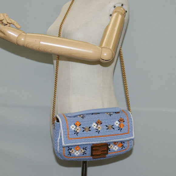 FENDI Chain Mamma Baguette Shoulder Bag Cotton 2way Purple Gold Auth 125472SM