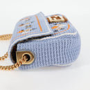 FENDI Chain Mamma Baguette Shoulder Bag Cotton 2way Purple Gold Auth 125472SM-3