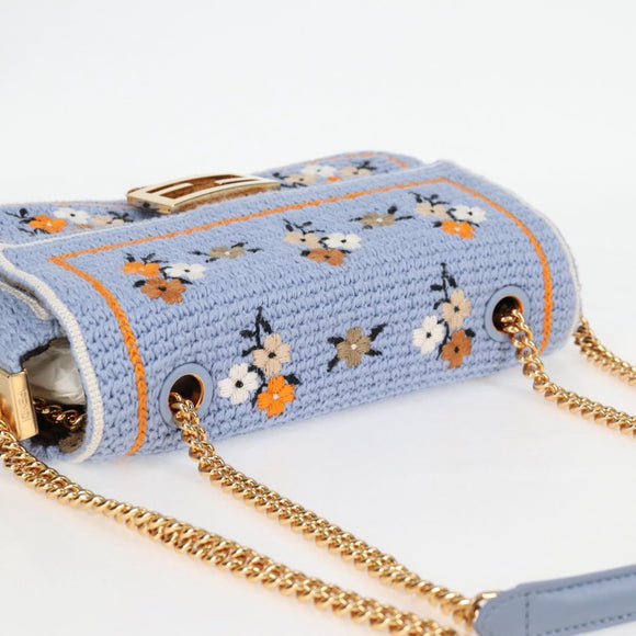 FENDI Chain Mamma Baguette Shoulder Bag Cotton 2way Purple Gold Auth 125472SM