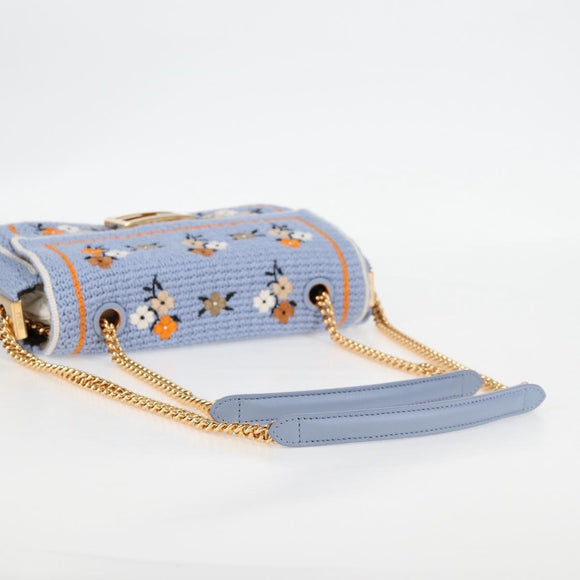 FENDI Chain Mamma Baguette Shoulder Bag Cotton 2way Purple Gold Auth 125472SM