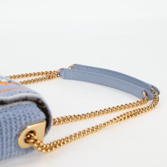 FENDI Chain Mamma Baguette Shoulder Bag Cotton 2way Purple Gold Auth 125472SM