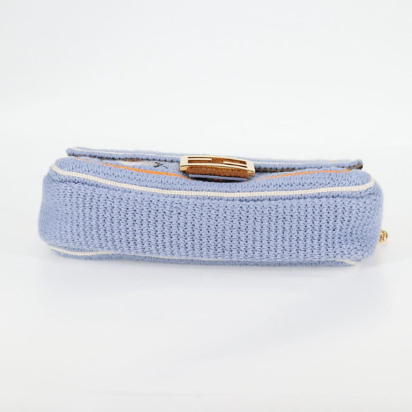 FENDI Chain Mamma Baguette Shoulder Bag Cotton 2way Purple Gold Auth 125472SM