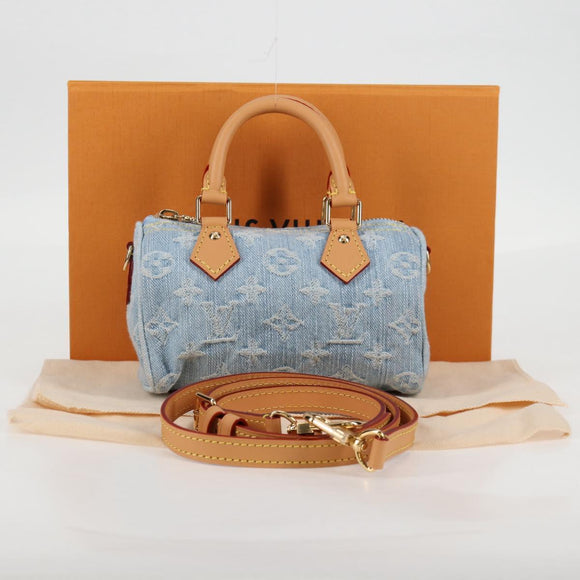 LOUIS VUITTON Monogram Denim Nano Speedy Hand Bag Blue M11212 LV Auth 125482SM
