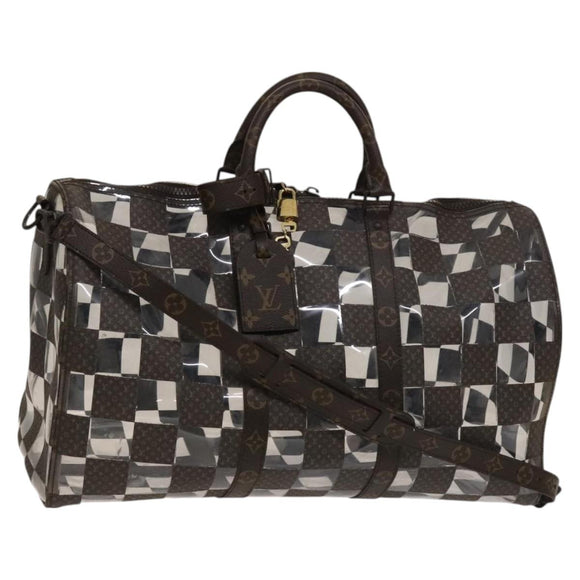 LOUIS VUITTON Monogram chess Keepall Bandouliere 50 Boston M20864 LV Auth 125489