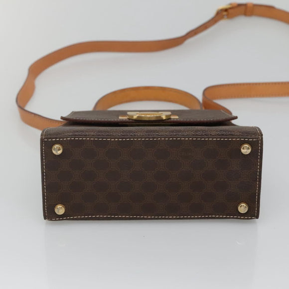 CELINE Macadam Canvas Hand Bag PVC Leather 2way Brown Gold Auth 125507