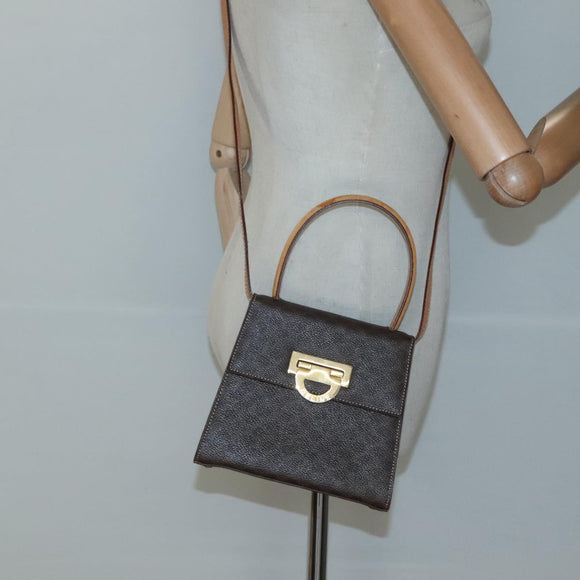CELINE Macadam Canvas Hand Bag PVC Leather 2way Brown Gold Auth 125507