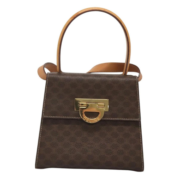 CELINE Macadam Canvas Hand Bag PVC Leather 2way Brown Gold Auth 125507
