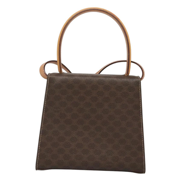 CELINE Macadam Canvas Hand Bag PVC Leather 2way Brown Gold Auth 125507
