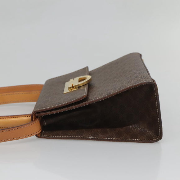 CELINE Macadam Canvas Hand Bag PVC Leather 2way Brown Gold Auth 125507