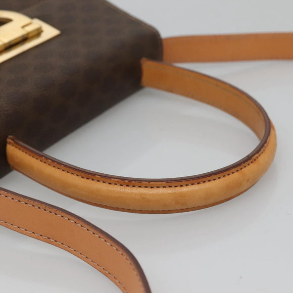 CELINE Macadam Canvas Hand Bag PVC Leather 2way Brown Gold Auth 125507